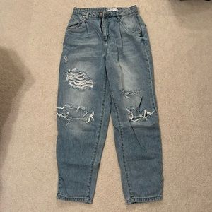 garage light wash straight leg ripped jeans